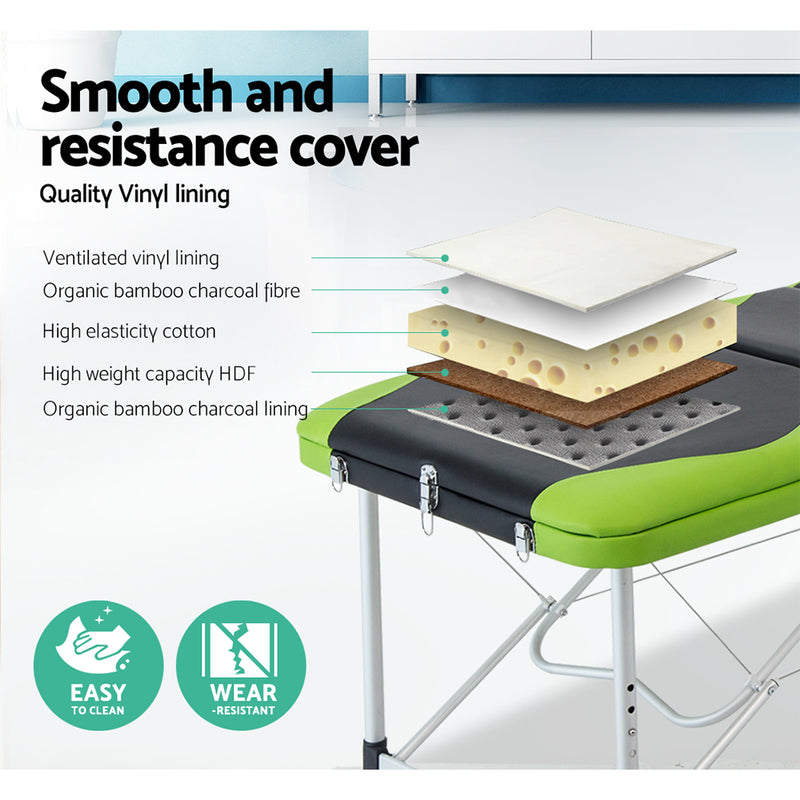 Dealsmate Zenses Massage Table 75cm Portable 3 Fold Aluminium Beauty Bed Green