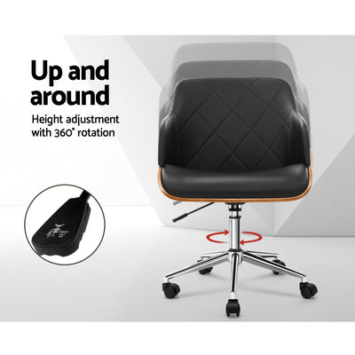 Dealsmate  Wooden Office Chair Fabric Seat Black