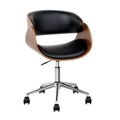 Dealsmate  Wooden Office Chair Leather Seat Black