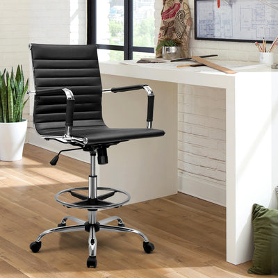 Dealsmate  Office Chair Drafting Stool Leather Chairs Black