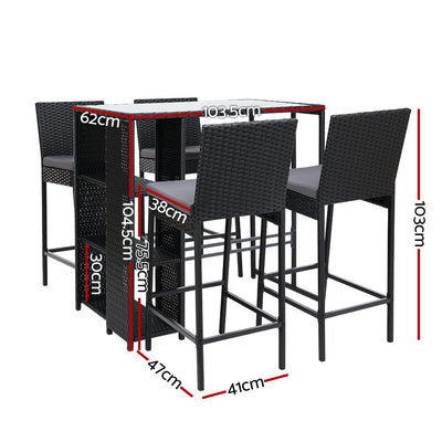 Dealsmate  5-Piece Outdoor Bar Set Patio Dining Chairs Wicker Table Stools