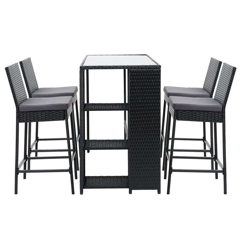 Dealsmate  5-Piece Outdoor Bar Set Patio Dining Chairs Wicker Table Stools