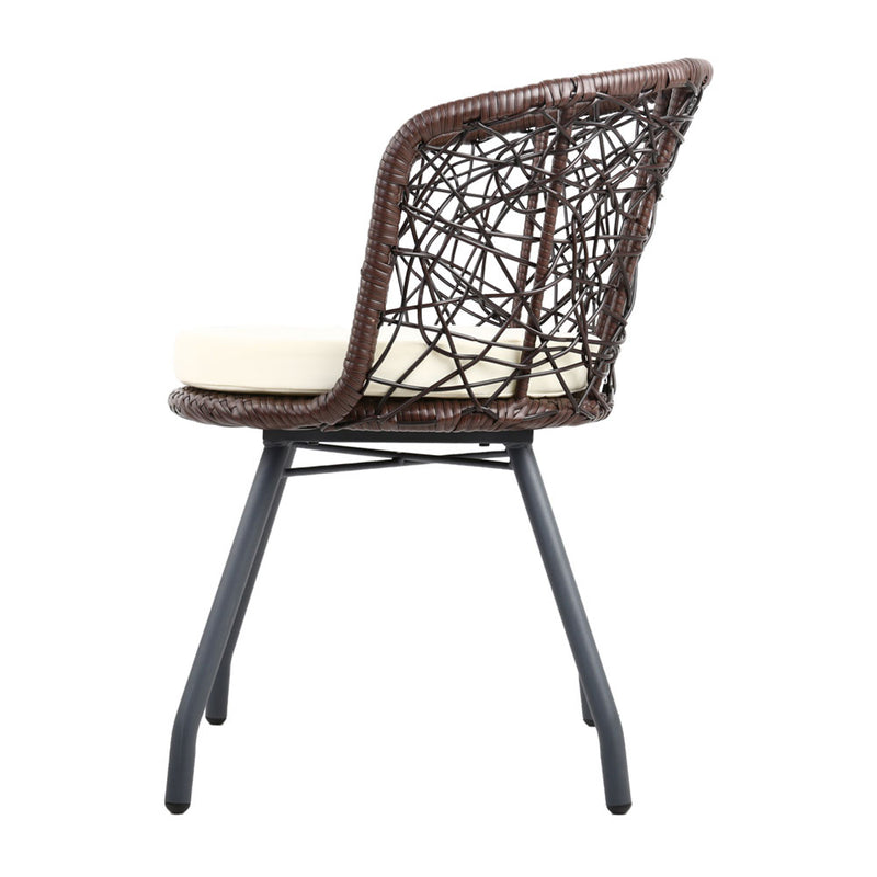 Dealsmate  3PC Bistro Set Outdoor Furniture Rattan Table Chairs Patio Garden Cushion Brown