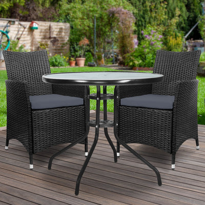 Dealsmate  3PC Bistro Set Outdoor Furniture Rattan Table Chairs Cushion Patio Garden Idris