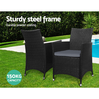 Dealsmate  3PC Bistro Set Outdoor Furniture Rattan Table Chairs Cushion Patio Garden Idris