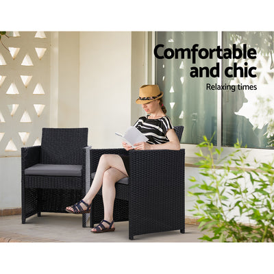 Dealsmate  3PC Bistro Set Outdoor Furniture Rattan Table Chairs Cushion Patio Garden Hugo