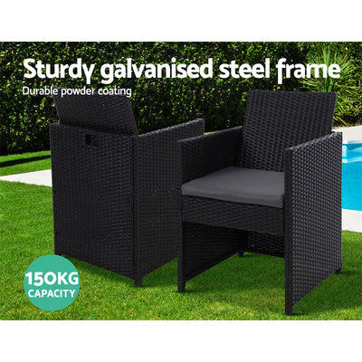 Dealsmate  3PC Bistro Set Outdoor Furniture Rattan Table Chairs Cushion Patio Garden Hugo