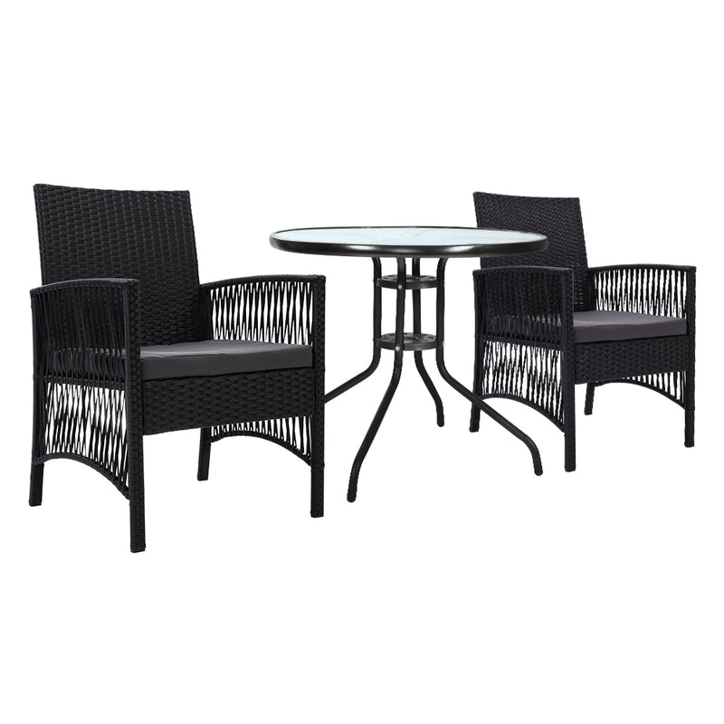 Dealsmate  3PC Bistro Set Outdoor Furniture Rattan Table Chairs Cushion Patio Garden Lyra