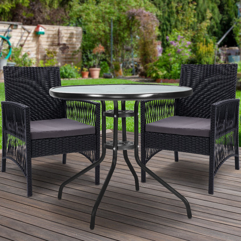 Dealsmate  3PC Bistro Set Outdoor Furniture Rattan Table Chairs Cushion Patio Garden Lyra