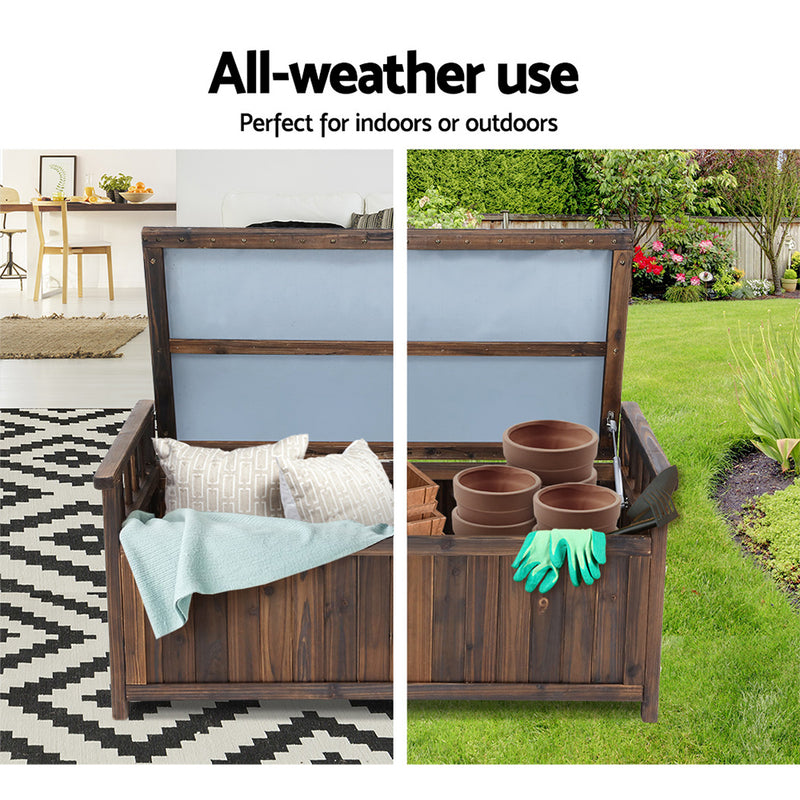 Dealsmate  Outdoor Storage Bench Box Wooden Garden Toy Tool Shed Patio Furniture Charcoal