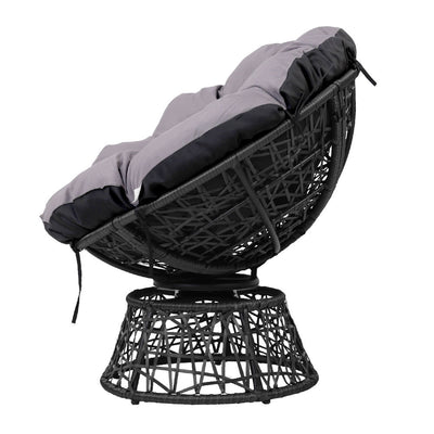 Dealsmate  Outdoor Lounge Setting Furniture Wicker Papasan Chairs Table Patio Black