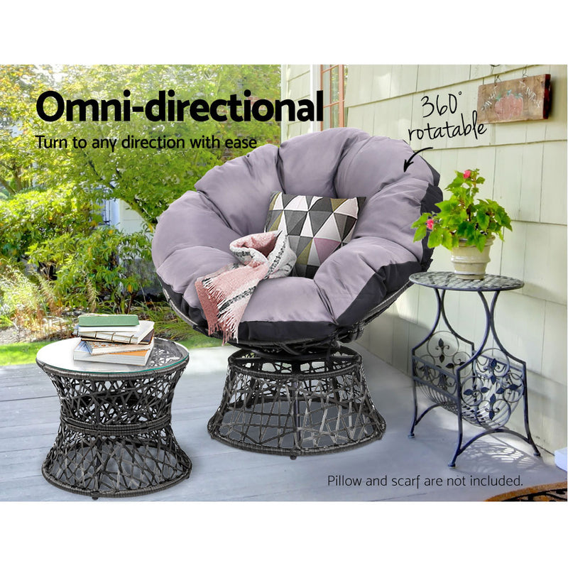 Dealsmate  Outdoor Lounge Setting Furniture Wicker Papasan Chairs Table Patio Black