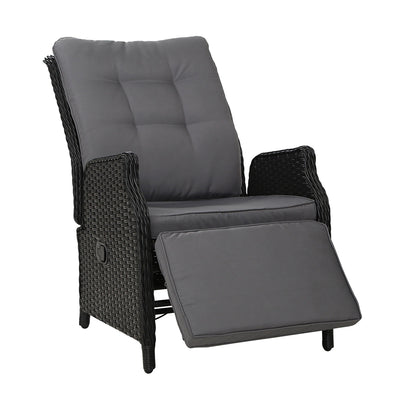 Dealsmate  Recliner Chairs Sun lounge Wicker Lounger Outdoor Furniture Patio Adjustable Black