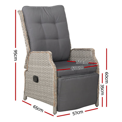 Dealsmate  Recliner Chairs Sun lounge Wicker Lounger Outdoor Furniture Patio Adjustable Grey