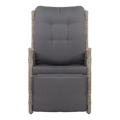 Dealsmate  Recliner Chairs Sun lounge Wicker Lounger Outdoor Furniture Patio Adjustable Grey