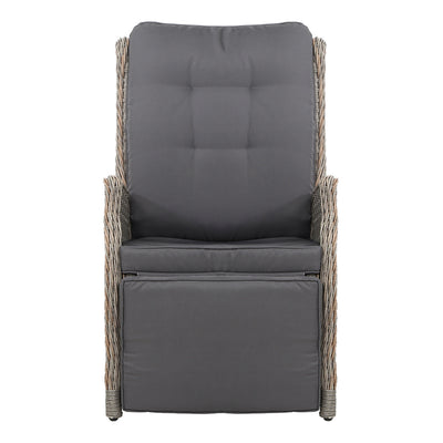 Dealsmate  2PC Recliner Chairs Sun lounge Wicker Lounger Outdoor Furniture Adjustable Grey