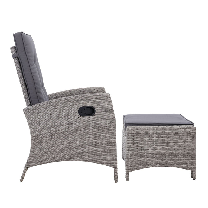 Dealsmate  Recliner Chair Sun lounge Wicker Lounger Outdoor Patio Furniture Adjustable Grey