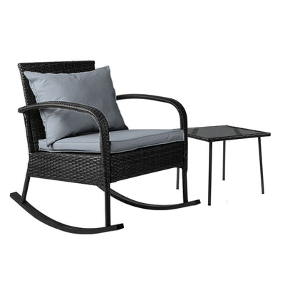 Dealsmate  2PC Rocking Chair Table Wicker Outdoor Furniture Patio Lounge Setting