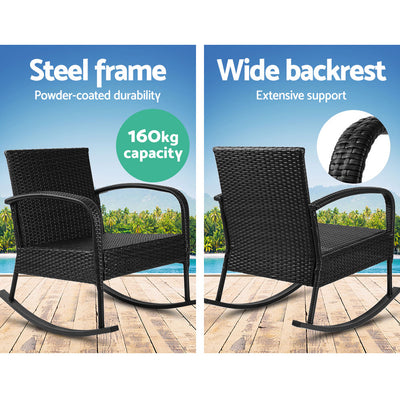 Dealsmate  2PC Rocking Chair Table Wicker Outdoor Furniture Patio Lounge Setting