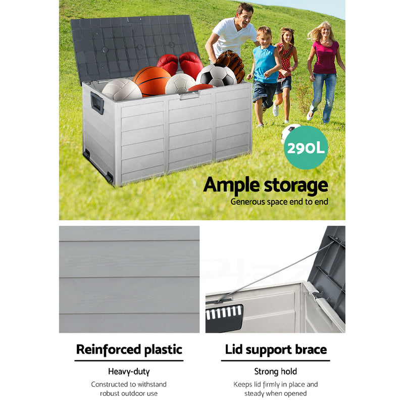 Dealsmate  Outdoor Storage Box 290L Lockable Organiser Garden Deck Shed Tool Grey