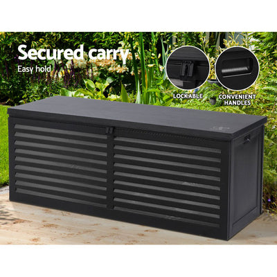 Dealsmate  Outdoor Storage Box 390L Container Lockable Garden Bench Shed Tools Toy All Black