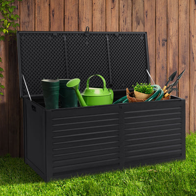 Dealsmate  Outdoor Storage Box 390L Container Lockable Garden Bench Shed Tools Toy All Black