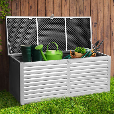 Dealsmate  Outdoor Storage Box 390L Container Lockable Garden Bench Tools Toy Shed Black