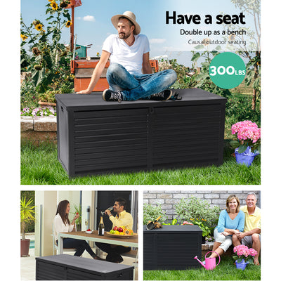 Dealsmate  Outdoor Storage Box 490L Container Lockable Garden Bench Shed Tools Toy All Black