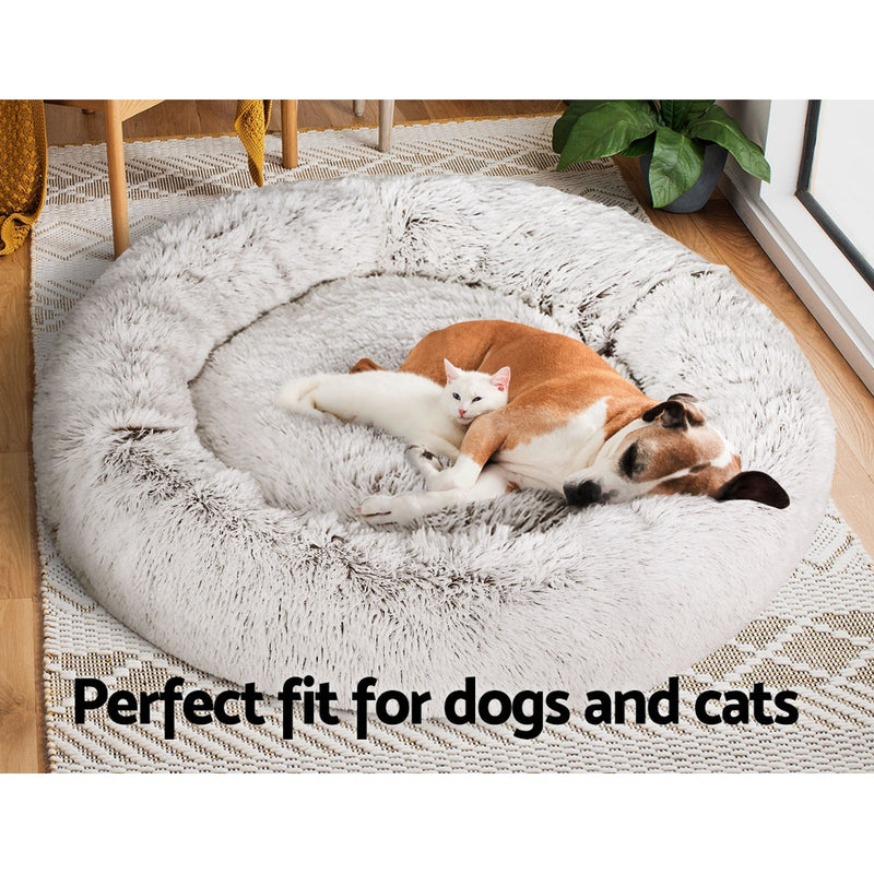 Dealsmate  Pet Bed Dog Cat 110cm Calming Extra Large Soft Plush White Brown