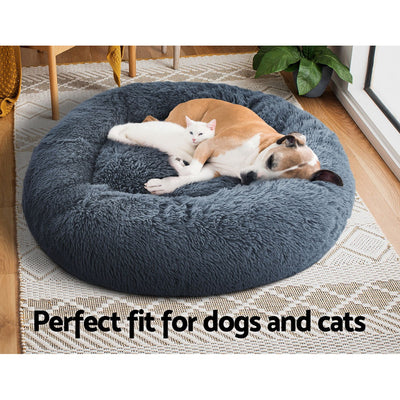 Dealsmate  Pet Bed Dog Cat 90cm Large Calming Soft Plush Bed Dark Grey