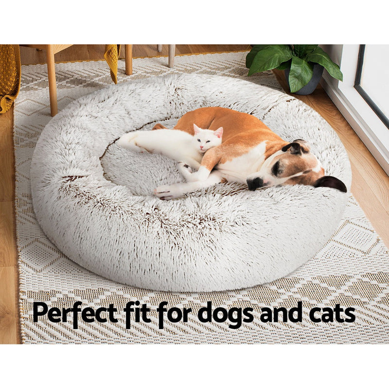 Dealsmate  Pet Bed Dog Cat 90cm Large Calming Soft Plush White Brown