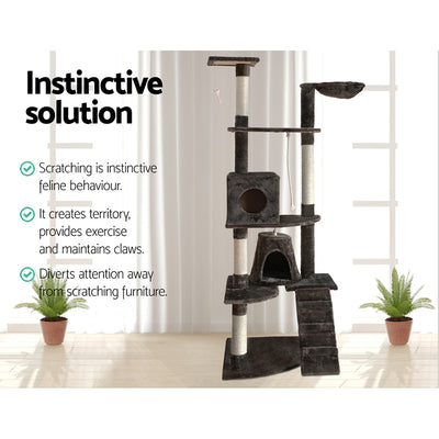 Dealsmate  Cat Tree 193cm Tower Scratching Post Scratcher Condo House Trees Grey