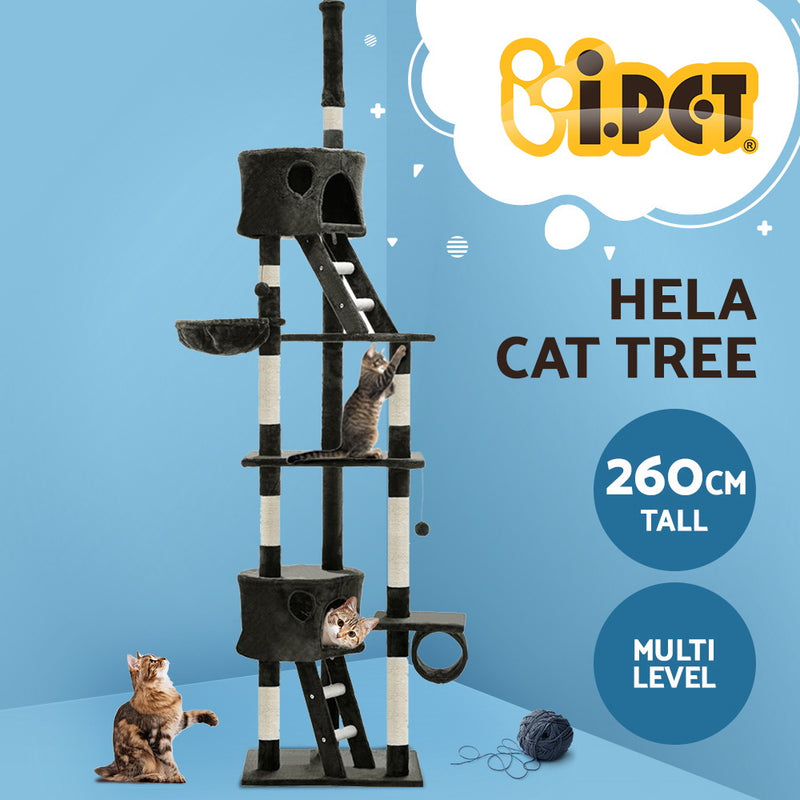 Dealsmate  Cat Tree 260cm Tower Scratching Post Scratcher Condo House Trees Grey