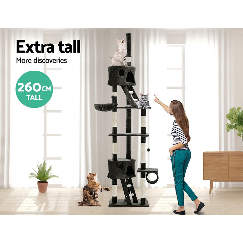 Dealsmate  Cat Tree 260cm Tower Scratching Post Scratcher Condo House Trees Grey
