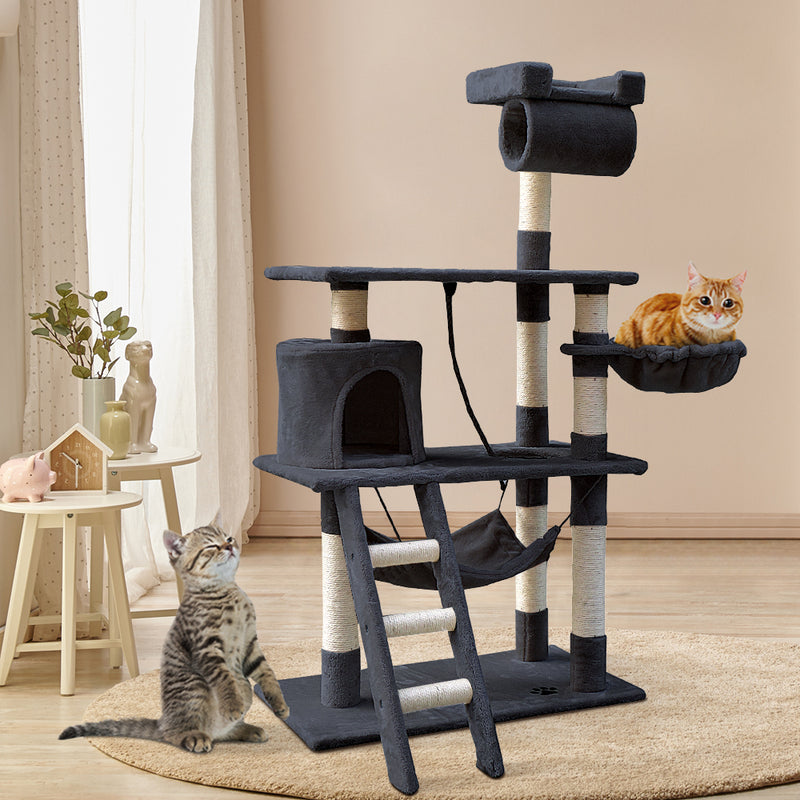 Dealsmate  Cat Tree 141cm Tower Scratching Post Scratcher Condo Wood House Bed Grey