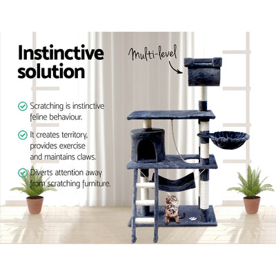 Dealsmate  Cat Tree 141cm Tower Scratching Post Scratcher Condo Wood House Bed Grey
