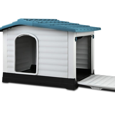 Dealsmate  Dog Kennel House Extra Large Outdoor Plastic Puppy Pet Cabin Shelter XL Blue