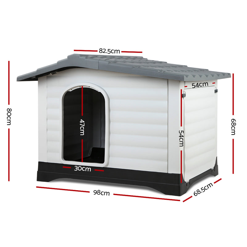 Dealsmate  Dog Kennel House Extra Large Outdoor Plastic Puppy Pet Cabin Shelter XL Grey