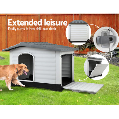 Dealsmate  Dog Kennel House Extra Large Outdoor Plastic Puppy Pet Cabin Shelter XL Grey
