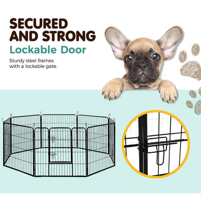 Dealsmate  32 8 Panel Dog Playpen Pet Exercise Cage Enclosure Fence Play Pen