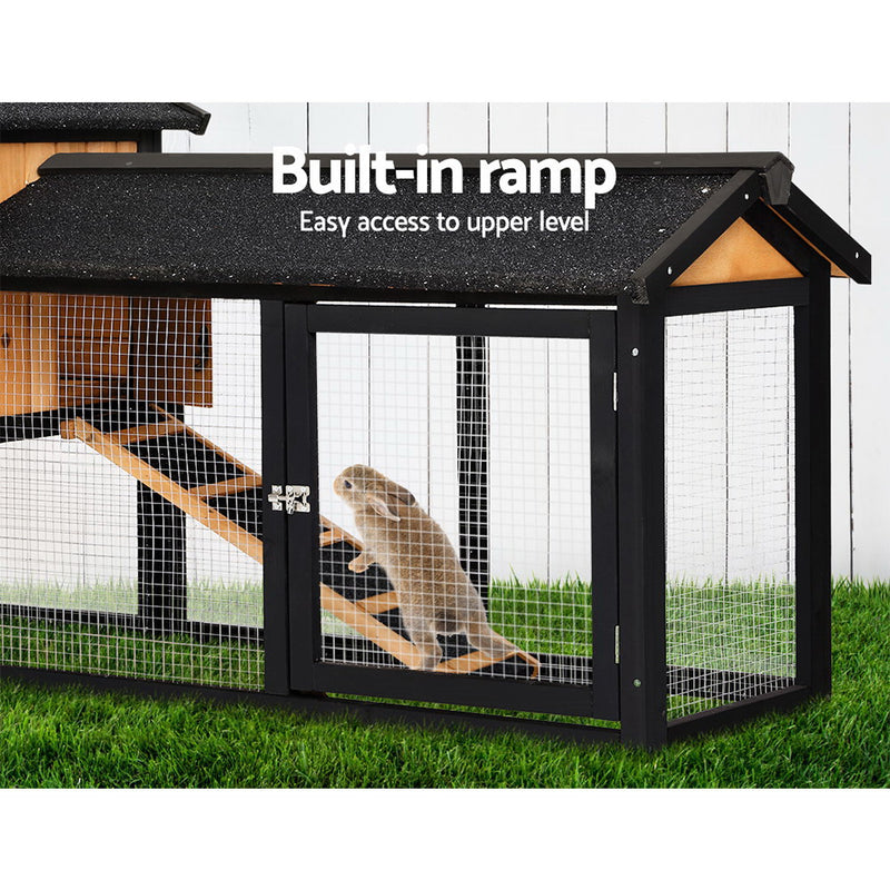 Dealsmate  Chicken Coop Rabbit Hutch 165cm x 43cm x 86cm Extra Large Run House Cage Wooden Outdoor