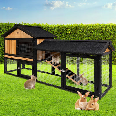 Dealsmate  Chicken Coop Rabbit Hutch 165cm x 43cm x 86cm Extra Large Run House Cage Wooden Outdoor