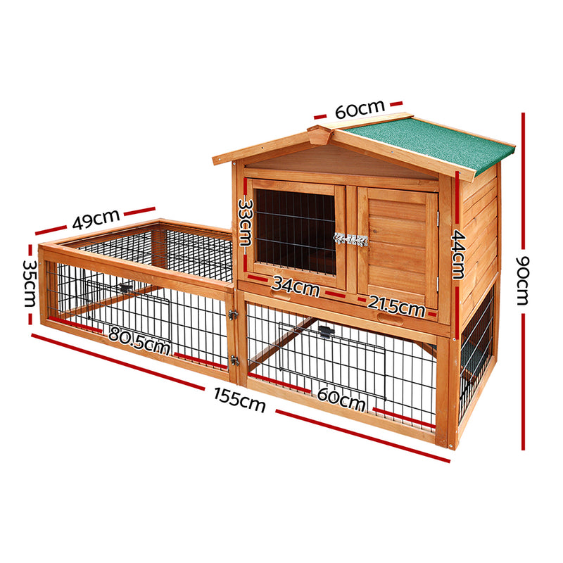 Dealsmate  Chicken Coop 155cm x 49cm x 90cm Rabbit Hutch Large Run Wooden Cage House Outdoor