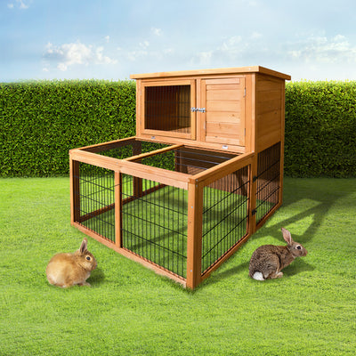 Dealsmate  Chicken Coop 96cm x 96cm x 100cm Rabbit Hutch Large Run Wooden Cage Outdoor House