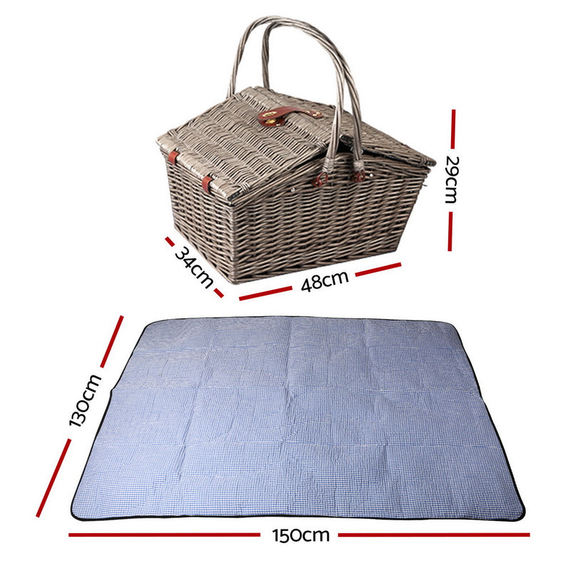 Dealsmate Alfresco 4 Person Picnic Basket Set Baskets Insulated Blanket Bag