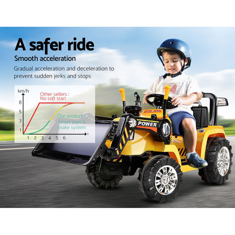 Dealsmate  Kids Electric Ride On Car Bulldozer Digger Loader Remote 6V Yellow