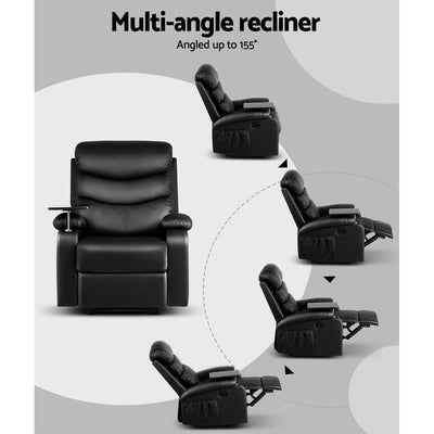 Dealsmate  Recliner Chair Leather Black Tray Table Erika