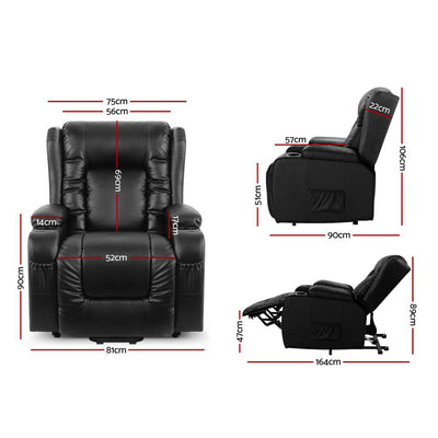 Dealsmate  Recliner Chair Lift Assist Heated Massage Chair Leather Rukwa