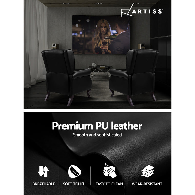 Dealsmate  Recliner Armchair Black Faux Leather Domini