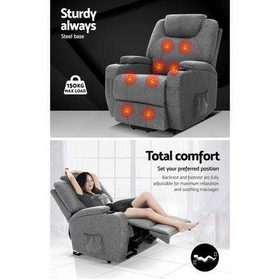 Dealsmate  Recliner Chair Lift Assist Heated Massage Chair Velvet Milio